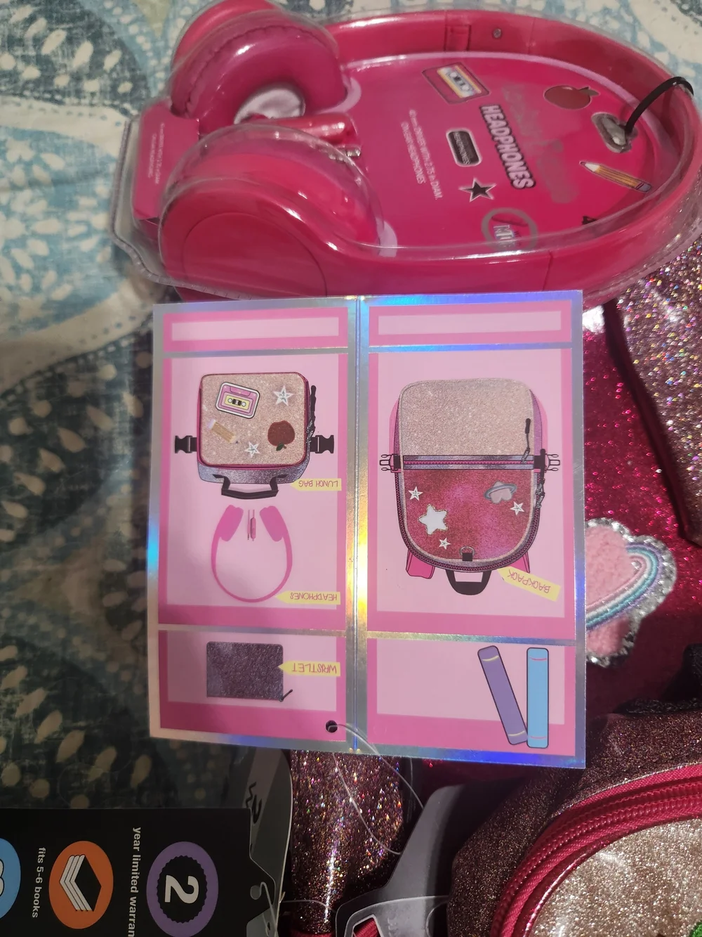 Pink Glitter Kids Backpack and Accessories Set